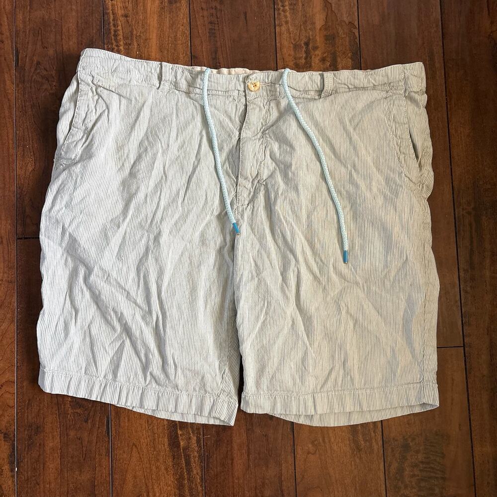 Tommy Bahama Shorts Mens Size 40 White Blue Stripes Drawstring Golf Linen Blend